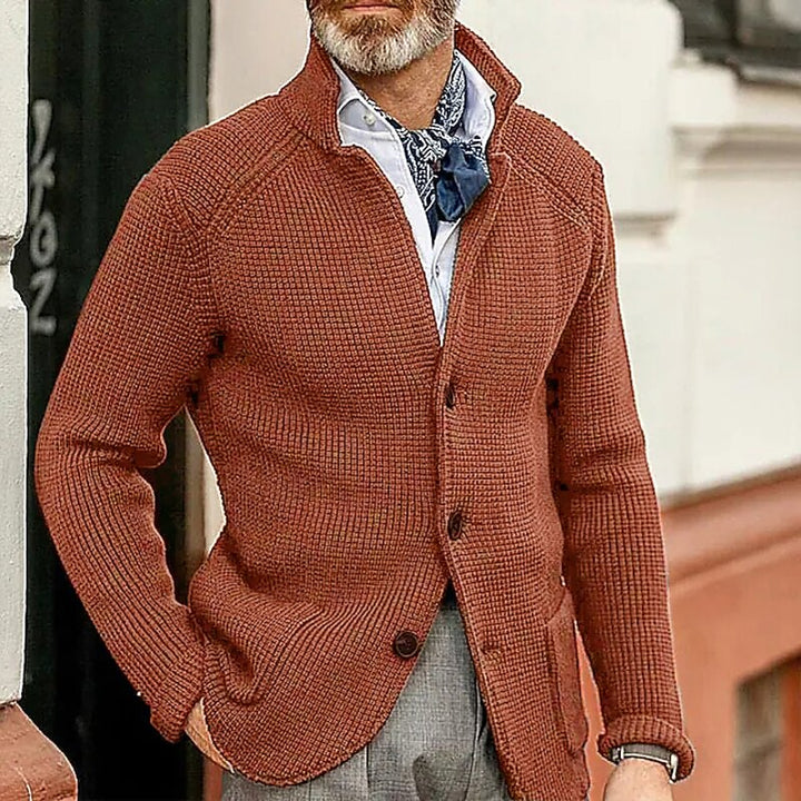 Theron Textured Stand-Collar Cardigan, view 10 - Elena Harper