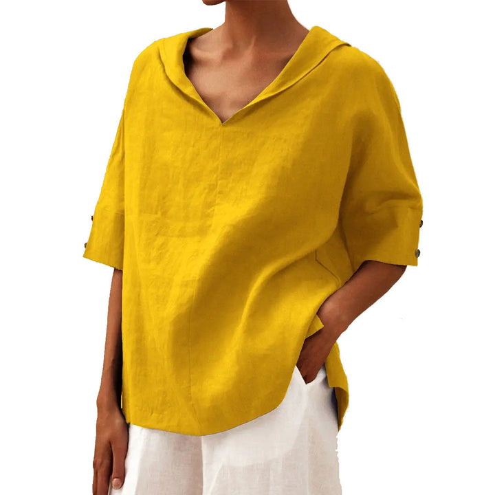 LINEN BLOUSE WITH V-NECK FOR WOMEN