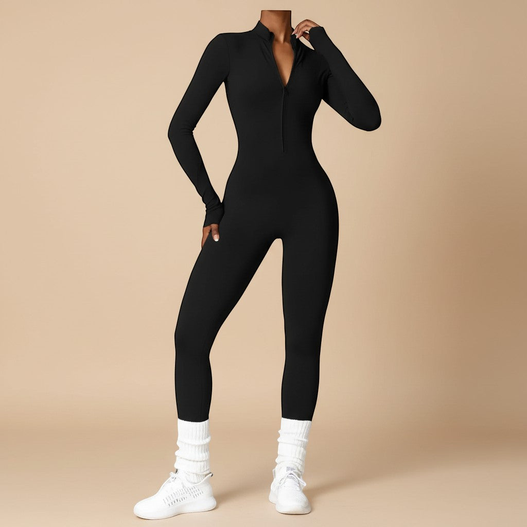 Women's Sculpting Zip Front Long Sleeve Jumpsuit