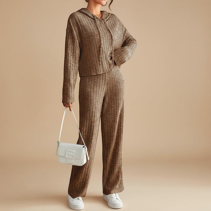 Women's Ribbed Loungewear Set with Cozy Hoodie & Relaxed Pants