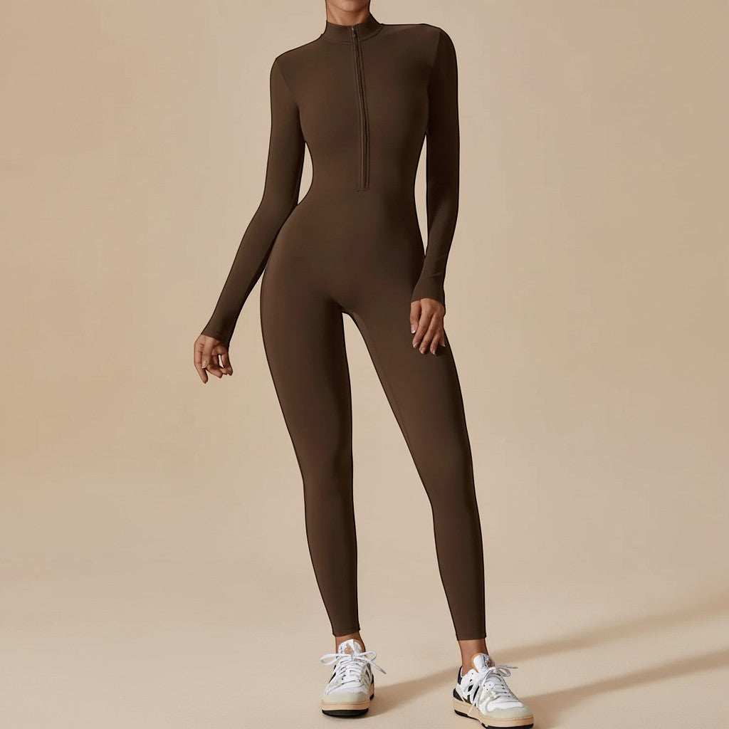 Women's Sculpting Zip Front Long Sleeve Jumpsuit