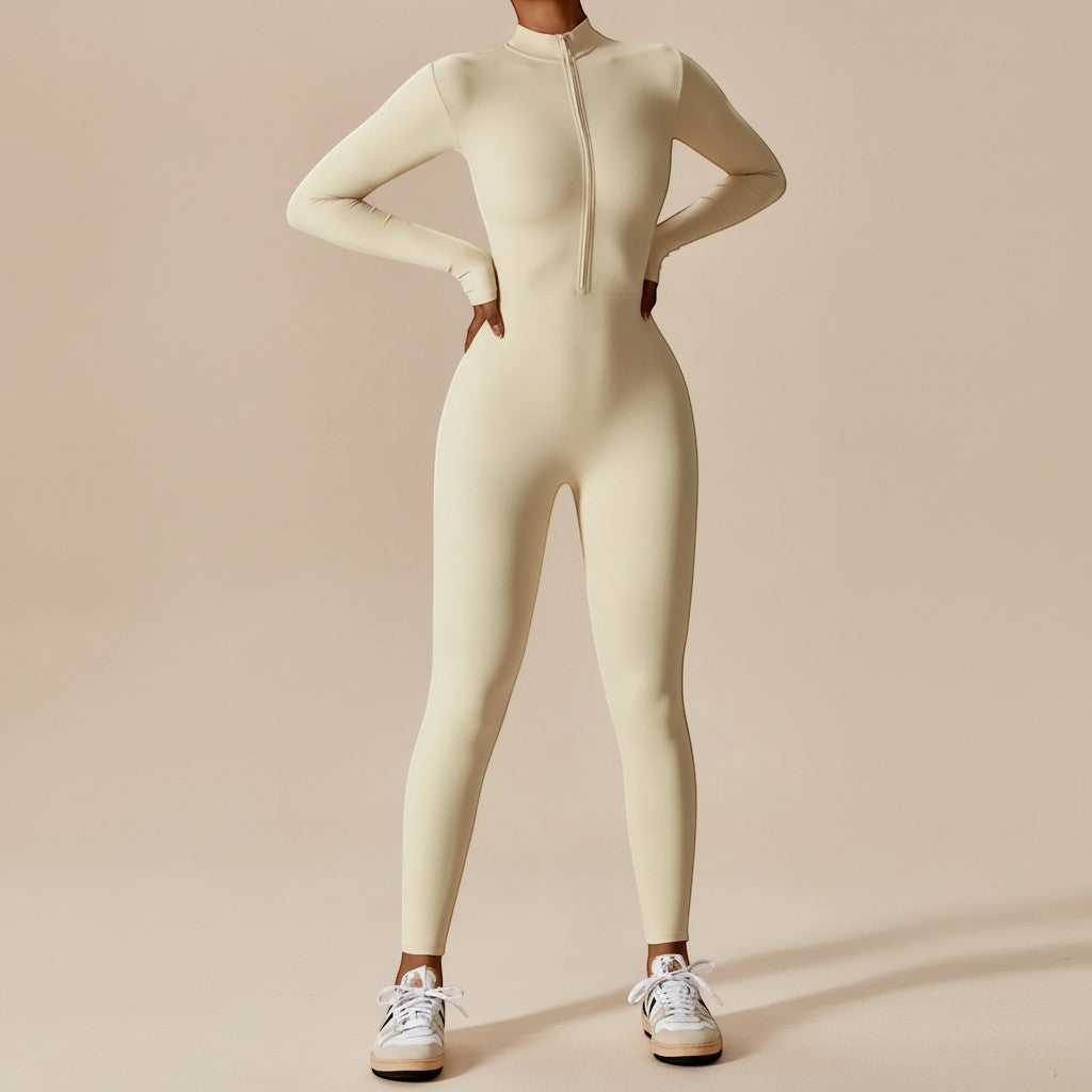 Women's Sculpting Zip Front Long Sleeve Jumpsuit