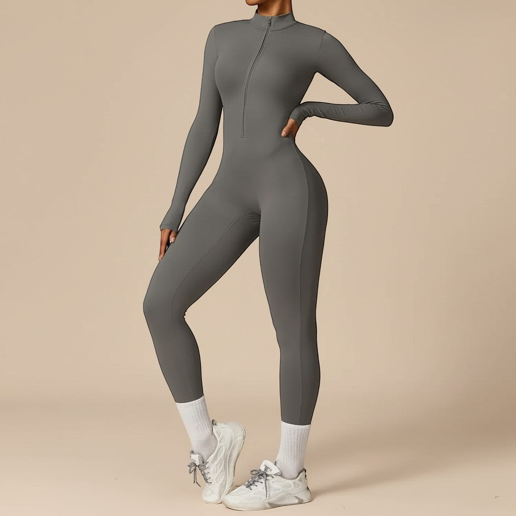 Women's Sculpting Zip Front Long Sleeve Jumpsuit