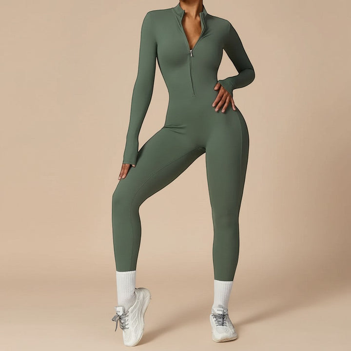 Women's Sculpting Zip Front Long Sleeve Jumpsuit