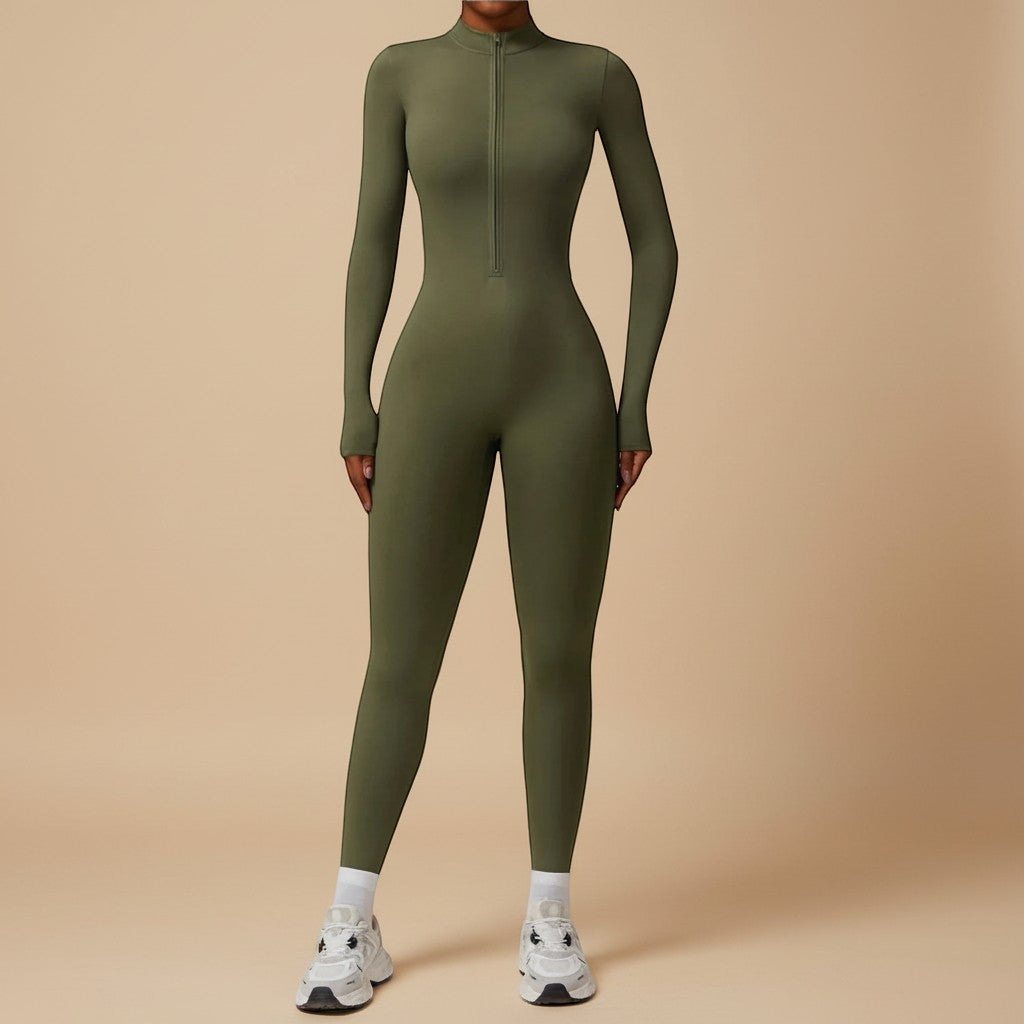 Women's Sculpting Zip Front Long Sleeve Jumpsuit
