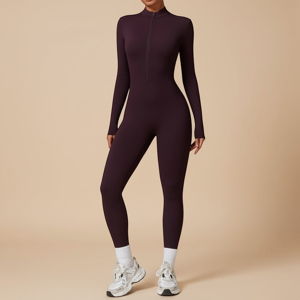 Women's Sculpting Zip Front Long Sleeve Jumpsuit