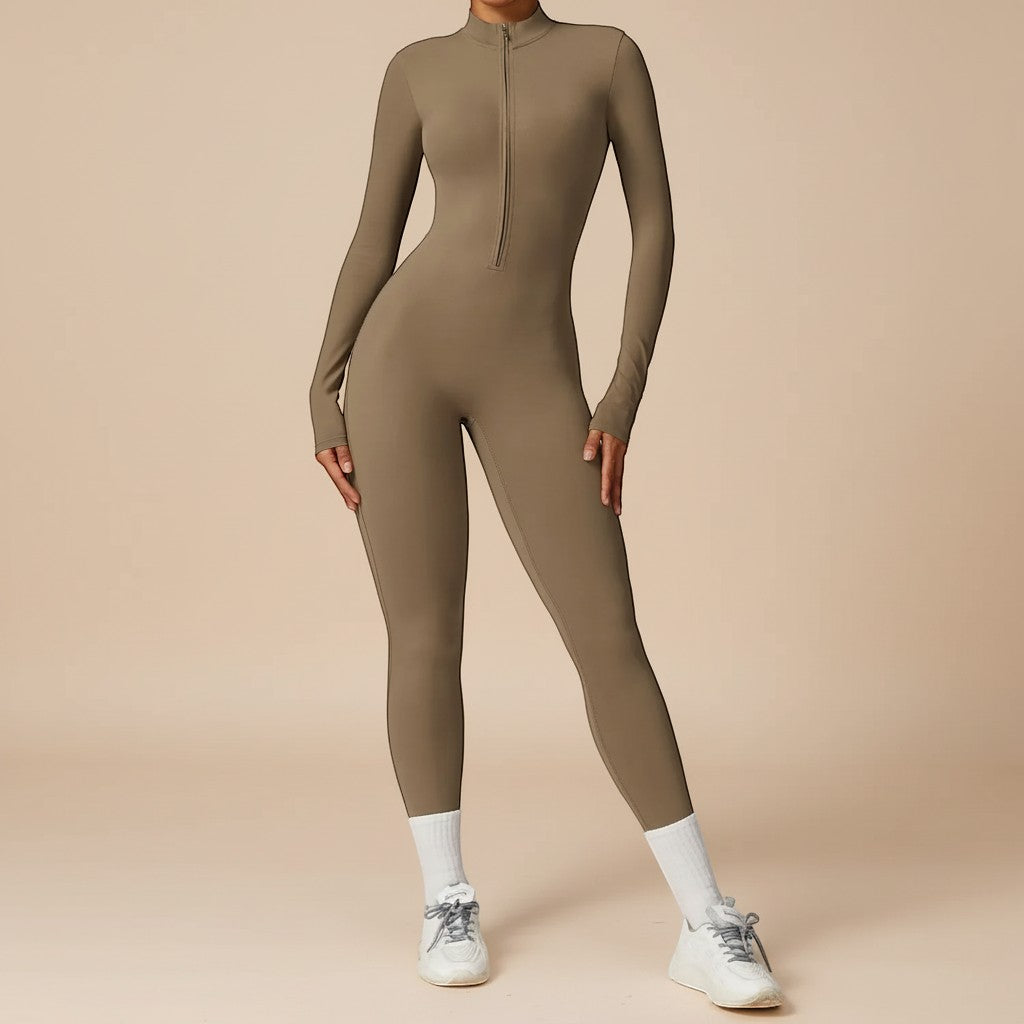 Women's Sculpting Zip Front Long Sleeve Jumpsuit