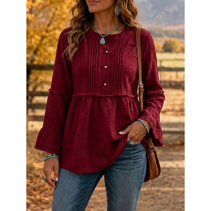 Rosalyn Pintucked Peplum Blouse, view 5 - Elena Harper
