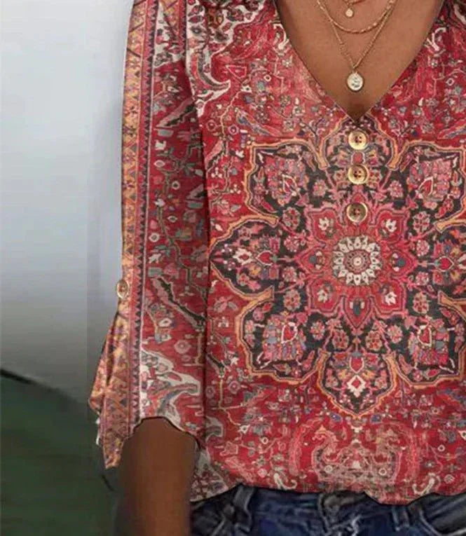 Arabella | Red Print Classic Top