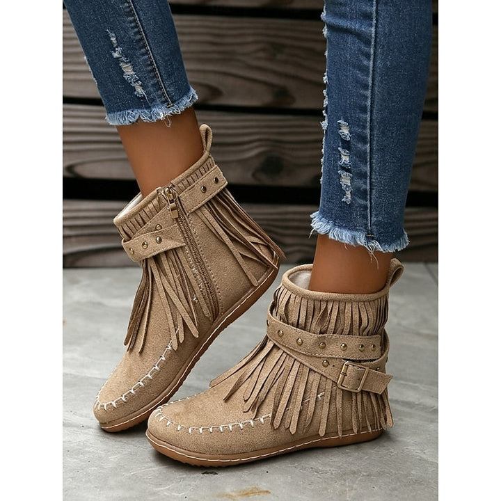 Florence - Chic Fringe Flat Ankle Boots