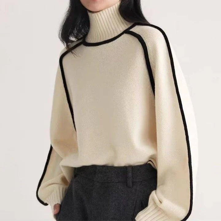 TURTLENECK SWEATER WITH CONTRASTING TRIM FOR WOMEN