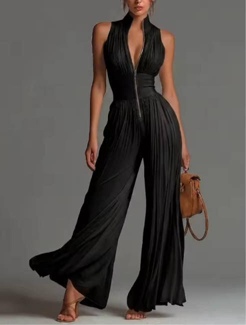 PLEATED HALTERNECK JUMPSUIT FOR WOMEN