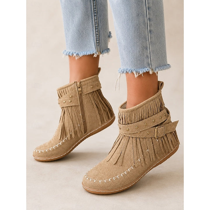 Florence - Chic Fringe Flat Ankle Boots